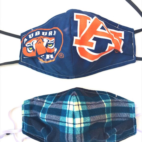 Auburn Tigers Face Mask New Reversible Blue Plaid - Picture 2 of 15